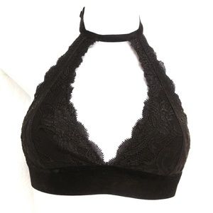 French Affair Black Lace Halter Bralette Size Med